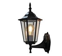 Aplique de Pared de Aluminio para Exteriores, Color Negro Arena, Pantalla de Cristal Transparente, Estilo Victoriano clásico, para jardín, Casquillo E27, máx. 40 W, Resistente al Agua.