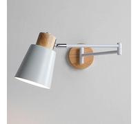 Aplique de pared de brazo oscilante de madera blanca para dormitorio, aplique de pared de lectura, brazo largo ajustable, lámpara de pared rústica nórdica, iluminación de montaje en pared de granja