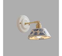Aplique de Pared de Cerámica Azul con Diseño Floral Pintado a Mano, Estilo Vintage. Lámpara de Pared Artesanal de Porcelana con Base Blanca Y Detalles de Latón. Luminaria Ajustable con Casquillo E27 p