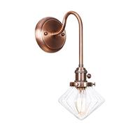 Aplique de pared de cobre rojo, lámpara de cuello de cisne de 1 luz, apliques de pantalla de cristal de diamante transparente/ámbar, linterna Edison E26, accesorio de iluminación de tocador de baño