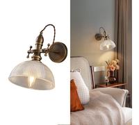 Aplique de pared de cristal con cúpula Jadssox, lámpara de pared vintage ajustable, apliques antiguos con cableado, iluminación de pared de bronce cepillado, lámparas de pared para dormitorio, sala de
