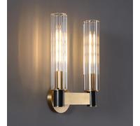 Aplique de pared de cristal, lámpara de pared de cobre, luminaria de montaje en pared, estilo art déco de mediados de siglo, acabado en latón dorado, base E14, listones transparentes, luz ambiental es