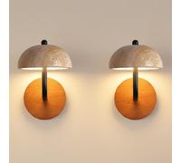 Aplique de Pared de Cúpula en Travertino Amarillo Estilo Vintage, Lámpara Mural LED Japonesa en Media Luna como Luz de Pared para Dormitorio y Pasillo(3 modes,2 Pack)