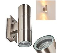 Aplique de pared de exterior Málaga, moderna lámpara de pared de acero inoxidable, lámpara de pared con 2 x casquillo GU10, lámpara de exterior IP44 con efecto arriba y abajo, sin bombilla(s)