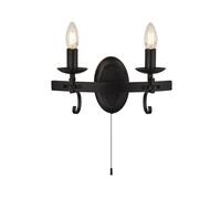 Aplique De Pared De Hierro Con Interruptor B: 32 Cm 2 Lámparas E14 Negro Rústico