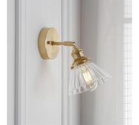 Aplique de Pared de latón con Brazo Ajustable de Vidrio Vintage para Interiores, lámpara de Pared con cableado Fijo de Vidrio Acanalado Dorado Vintage, lámpara de Pared Estilo Granja para do