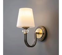 Aplique de Pared de Latónizo, Elegante Pantalla de Cristal con Detalles de Cristal, Acabado Dorado de Mediados de Siglo Y Negro Antiguo. Lámpara de Mesilla Decorativa para Interiores, Ideal para Dormi