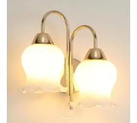 Aplique de Pared de Lujo Moderno Dorado de 2 Luces para mesita de Noche, Estilo nórdico Minimalista, con Flores Blancas de Cristal, para Pasillo, tocador de baño de Mediados de Siglo, ilumin