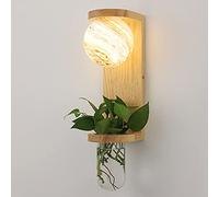 Aplique de pared de madera con macetero, lámpara de pared moderna con forma de planeta y globo terráqueo de 3 colores cambiantes, lámpara creativa con jarrón hidropónico para dormitorio, sala de estar