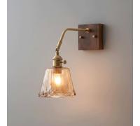 Aplique de Pared de Madera de Nogal, Lámpara de Pared de Latón, Lámpara de Pared Vintage con Pantalla de Cristal Ámbar, Iluminación de Lectura de Mesita de Noche de Mediados de Siglo para Dormitorio,