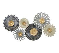 Aplique de Pared de Metal con Flores Gris, Negro y Dorado 89x7x48cm