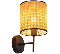 Aplique De Pared De Mimbre Y Ratán De Bambú, Lámpara De Pared Tejida Bohemia Vintage, Lámpara De Pared De Granja con Cableado, Luces De Pared Rústicas para Dormitorio, Mesita De Noche, Baño, Pasillo