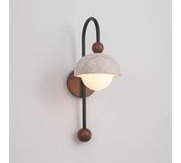 Aplique de Pared de Piedra Natural con Forma de Globo de Cristal, lámpara de Pared de Madera Clara, Apliques nórdicos cableados G9, iluminación de tocador con Bola de Cristal Blanco para Sala de Esta
