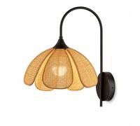 Aplique de pared de ratán con forma de flor, lámpara de pared bohemia negra con cableado fijo en forma de pétalo, decoración vintage hecha a mano para interiores, ideal para dormitorio, sala de estar