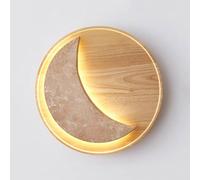 Aplique de Pared de travertino Amarillo, Madera Redonda con Pantalla de Piedra en Forma de Media Luna, Aplique de mármol japonés WABI-Sabi, luz LED cálida de 24 W y 3000 K para d