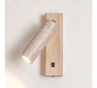 Aplique de Pared de travertino con Placa Trasera de Madera Maciza luz de Lectura Ajustable para mesita de Noche luz Blanca cálida de 3000 K lámpara Cableada con Interruptor de botón de latón para dor
