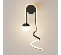 Aplique de Pared Espiral Lineal Negro con Tira de Luz Metálica Y Pantalla Esférica de Acrílico Aplique de Pared Led Geométrico Moderno para Interiores Ideal para Dormitorio Y Sala de Estar