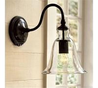 Aplique de pared estilo granja vintage negro con cuello de cisne - Lámpara industrial de estilo rústico con pantalla de cristal transparente en forma de campana, luz decorativa rústica para la entrad