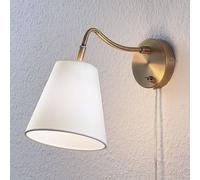 Aplique de pared Ethan de Lindby, blanco/latón antiguo, enchufe, 28 cm, E14 True