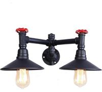 Aplique de pared europeo Restaurante Aplique de pared V-intage Lámpara de pared de barra de metal industrial Lámpara de tapa de olla de hierro de doble cabeza Pantalla Luces Steampunk,Lámparas