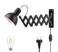 Aplique de Pared Extensible con Enchufe, E27 Regulable, Industrial, Negro