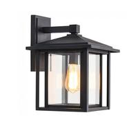 wonderlamp - Aplique de pared exterior Avenida, 1xE27, Máx. 60 W, IP 23, Aplique Vintage, forma de Farol con cristal, Negro