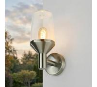 Aplique de pared exterior de vidrio y acero inoxidable 29 cm de alto IP44 E27 moderno para balcón y terraza iluminación exterior