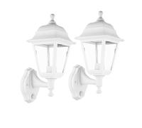 Aplique de Pared Exterior - Lampara de Jardin Rustica - Farola Plastico para Terraza con Luz y Porta Bombilla E27 - Medidas 35x15x19,7 Centímetros, 3 diseños diferentes (Blanco, 2 Unidades)
