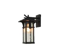 Aplique de pared exterior, lámpara exterior de aluminio fundido a presión negro de 38 cm (15"), farol de cristal ondulado texturizado, luminaria impermeable IP54 para porche, patio, garaje, jardín, e