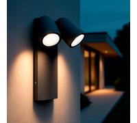 LEDKIA LIGHTING Aplique de Pared Exterior LED 12W Aluminio Abel Dos Focos Gris Oscuro