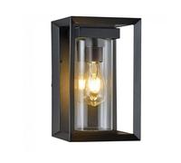 wonderlamp - Aplique de pared exterior Road, 1xE27, Máx. 60 W, IP 23,Aplique pared Vintage, Rectangular con cristal, Negro