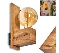 Aplique de pared Heimola, lámpara de pared vintage de metal con aspecto de madera/marrón, lámpara retro con aspecto escandinavo, 1 luz, 1 x E27, sin bombilla(s)