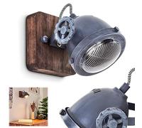 Aplique de pared Herford, lámpara de habitación de 1 luz en metal y madera en marrón y gris con pantalla de cristal, el foco es giratorio e inclinable, 1 x GU10, sin bombilla(s)