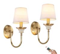 Aplique de pared inalámbrico a batería con control remoto y bombilla, luz de pared recargable y regulable a batería, lámpara de pared inalámbrica de latón dorado y jade blanco antiguo de estilo americ