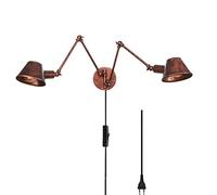 Aplique de Pared Industrial de 2 Luces, Brazo Largo con Interruptor, lámpara de Pared Ajustable E27, lámpara de Lectura Vintage con Enchufe, Brazo oscilante, Luces de Pared Antiguas para ofi