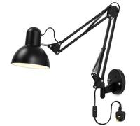 Aplique de Pared Industrial Negro con Brazo Ajustable, Lámpara de Pared E27 de Doble Brazo Plegable y Oscilante, Luz de Lectura Vintage para Dormitorio, Escritorio, Oficina y Flexo de Pared, Sin Bombi