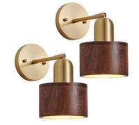 Aplique de Pared Industrial Sencillo de Madera - Lámpara de Pared giratoria y Ajustable con Pantalla de Nogal para Sala de Estar y Dormitorio | Paquete de 1/2