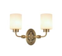 Aplique de Pared Industrial Vintage, lámpara de Pared Dorada de 2 Luces con Pantalla cilíndrica de Vidrio Esmerilado, Aplique de Pared con Acabado en latón Antiguo, Aplique Doble rústico clásico