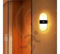 Aplique de Pared Inteligente con Sensor de Movimiento e Interruptor, Recargable por USB, inalámbrico, para Interiores, pasillos, cabeceros de Cama y Sala de Estar (luz cálida, negr