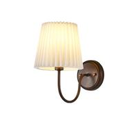 Aplique de pared LED con base de hierro forjado, pantalla de tela plisada, lámpara de mesita de noche blanca, estilo retro francés campestre, ideal para dormitorio, pasillo o sala de estar. Altura: 30