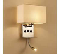 Aplique de Pared LED con Brazo Flexible, Puerto USB y Pantalla de Tela: Moderna lámpara de Lectura de Noche, luz cálida para Interiores con Estante para decoración de Dormitorio.