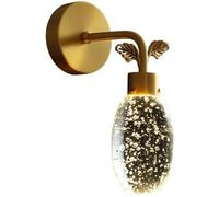 Aplique de Pared LED de luz cálida de 3000 K con Pantalla de Cristal de Burbujas, Accesorio Decorativo Moderno, iluminación de Acento con Detalle de Hoja y Acabado Dorado Cepillado