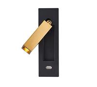 Aplique de pared LED dorado antiguo, luz de lectura de pared para mesita de noche negra, lámpara de pared empotrada giratoria con puerto USB e interruptor, luz de pared para pasillo, sala de estar, m