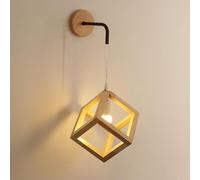 Aplique de Pared LED Estilo japonés Madera Granja mesita de Noche nórdico Creatividad Hueco Cuadrado Pasillo luz Moderna Minimalista lámpara de Pasillo Dormitorio Sala de Estar esc