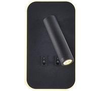 Aplique de Pared LED Giratorio con Doble Interruptor, Aplique Moderno de Metal Cuadrado Negro, Foco, luz de cabecera, lámpara de Lectura para Dormitorio, retroiluminación de 3 W + 6 W, luz cálida