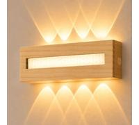 Aplique de Pared LED Interior 12W 3000K Blanco Cálido Luz Arriba y Abajo | JaneYi Lámpara de Pared de Madera Moderna con Núcleo ABS Estilo Escandinavo para Pasillo Dormitorio Salón Escalera