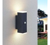 Aplique de pared LED Lindby Sally, 22 cm, antracita, IP54, sensor