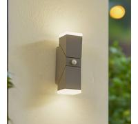 Aplique de pared LED Lindby Sally, 22 cm, gris, IP54, sensor