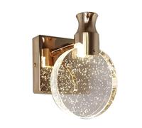 Aplique de Pared Led Moderno Color Oro, Lámpara de Pared de Cristal con 3 Temperaturas de Color, Pantalla de Cristal Burbuja, Luminaria de Interior Remontada en la Pared para Dormitorio, Mesita de Noc