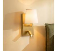 Aplique de pared Lindby Aiden, blanco, latón, brazo de lectura LED